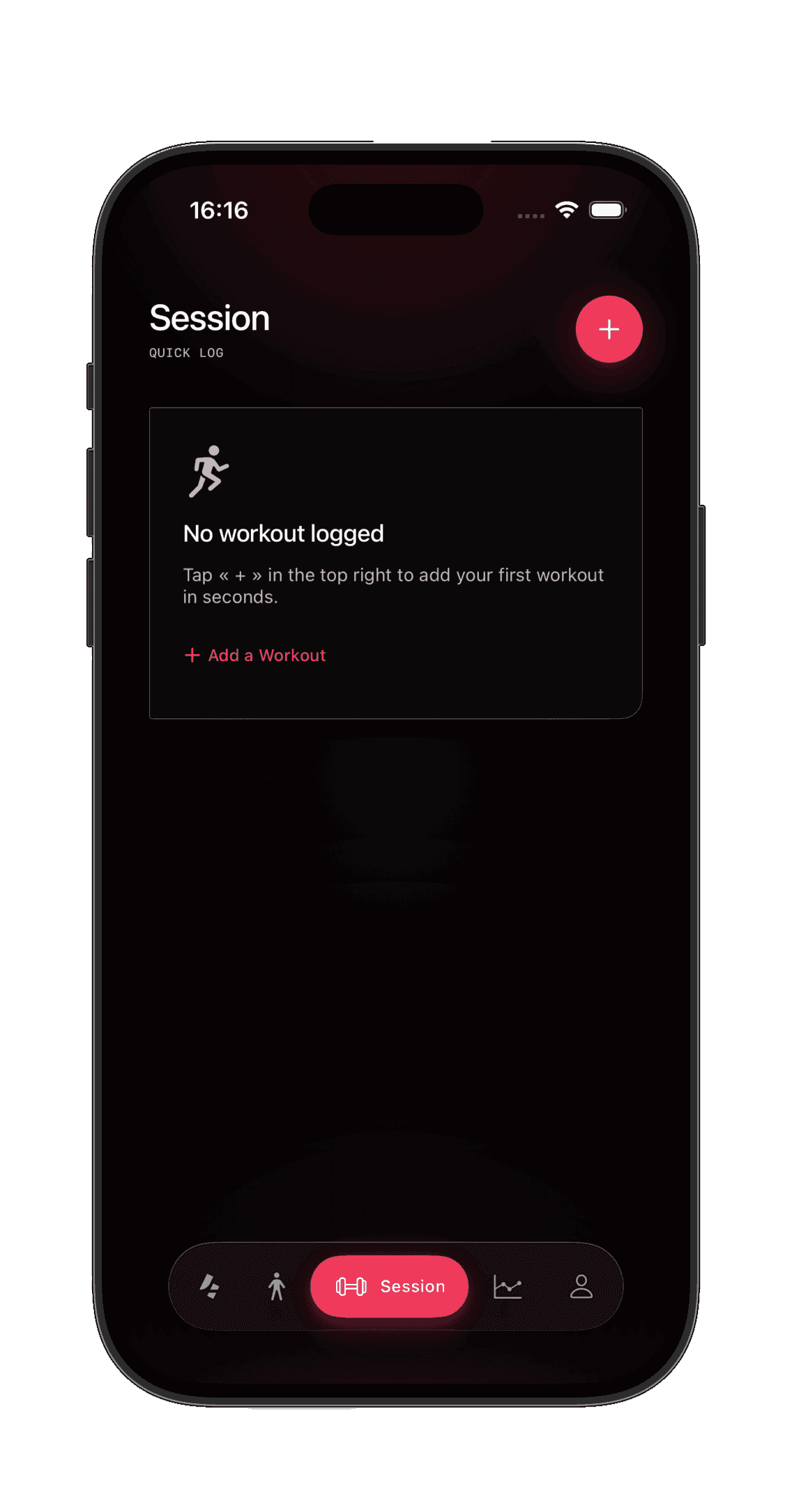 Quick session log screen for recording worked muscles.